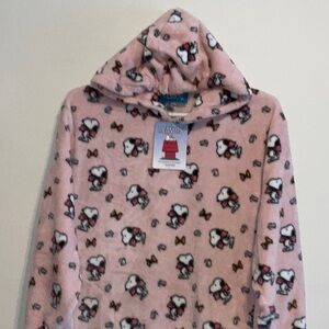 BERKSHIRE PEANUTS SNOOPY BIG BOW PINK COZY FLEECE 36” HOODIE LOUNGER L/XL NWT